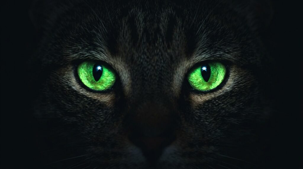 Olhos de gato brilhando no escuro