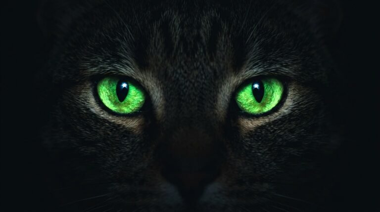 Olhos de gato brilhando no escuro