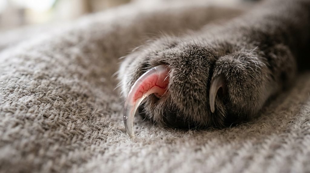 Unha de gato em close mostrando a parte rosada da polpa